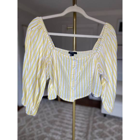 Forever 21 Gingham Crop Top Puff Sleeve Cottagecore Smocked Cotton Vaca Summer L - Picture 4 of 6